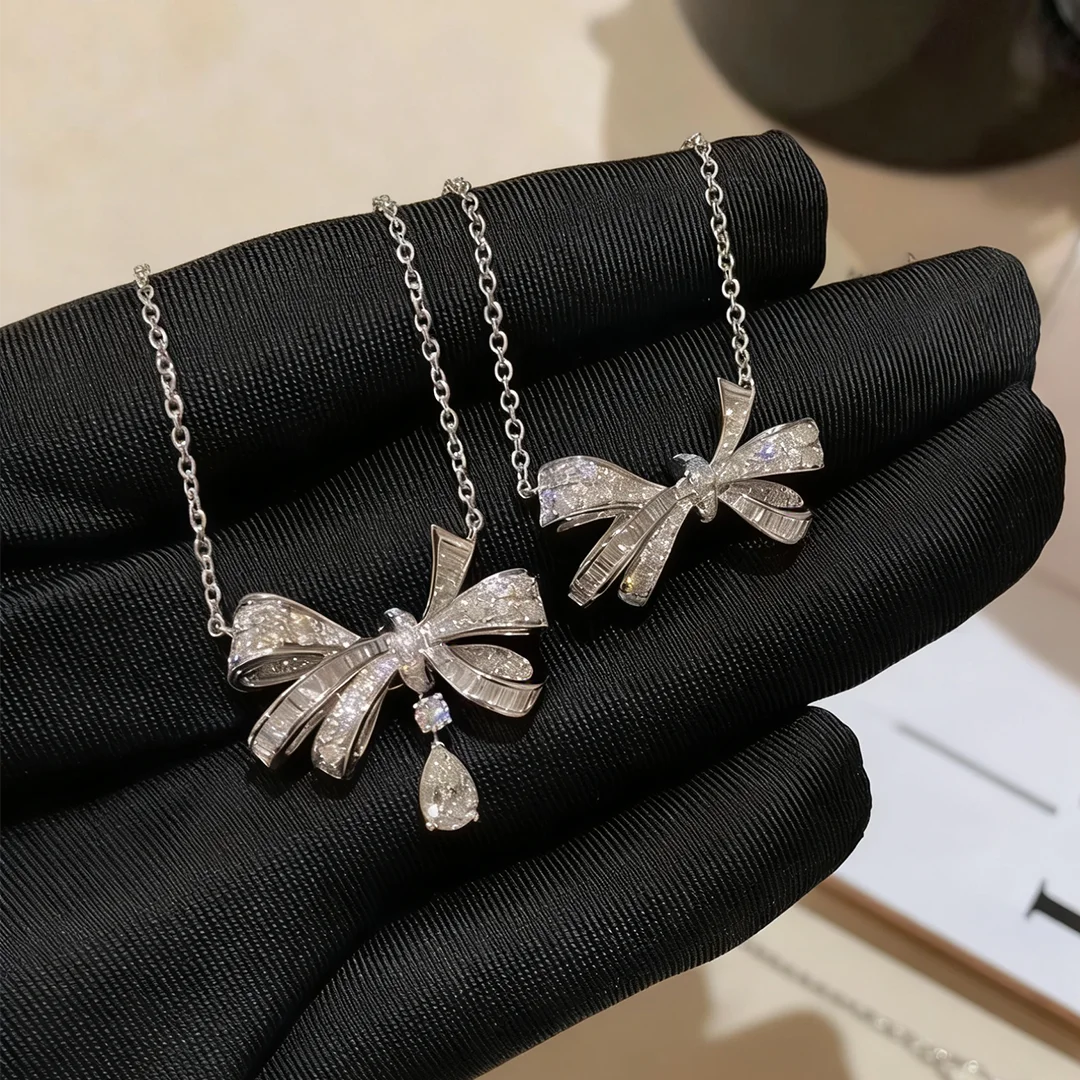 

Изысканное женское колье с цирконами в форме банта, элитное свадебное украшение, подарок на годовщину