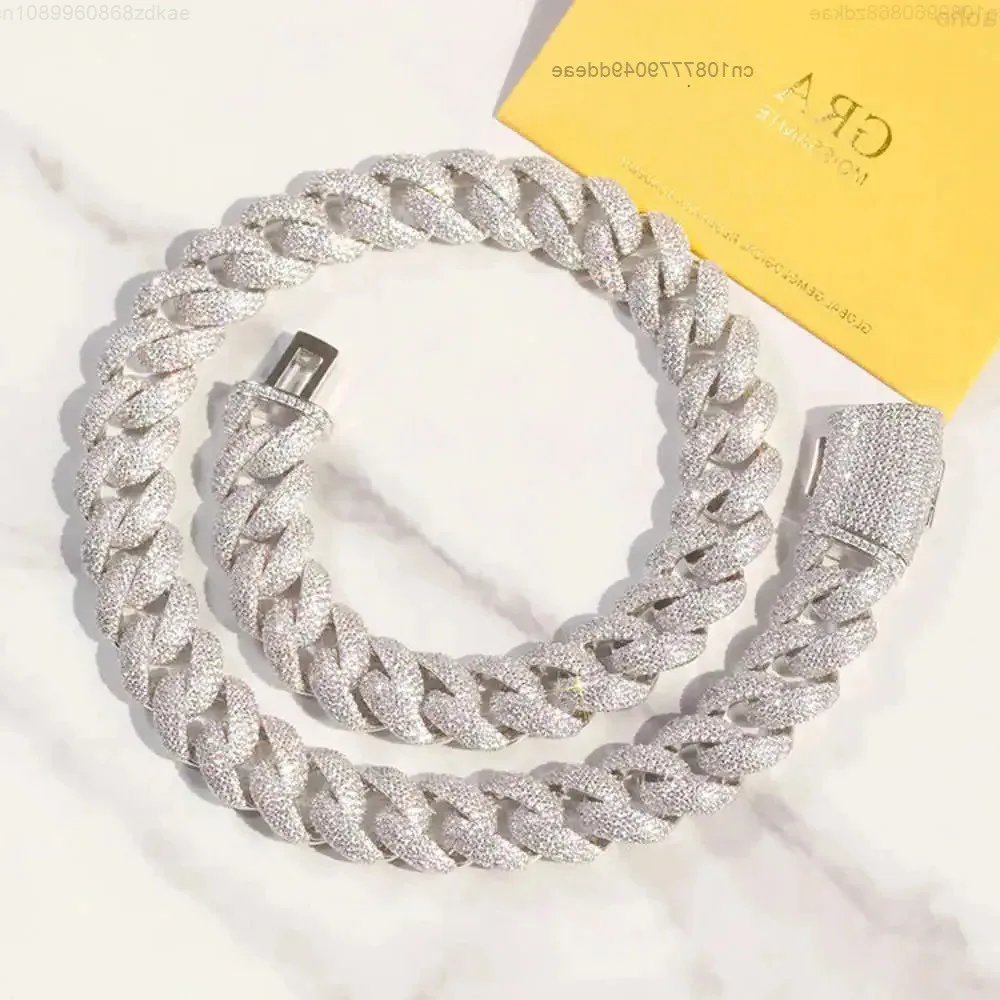 

Full Ice Out Miami Cuban Chain 4rows 17mm 925 Sterling Silver Gra Moissanite Cuban Link Chain Rapper Hip Hop Necklace