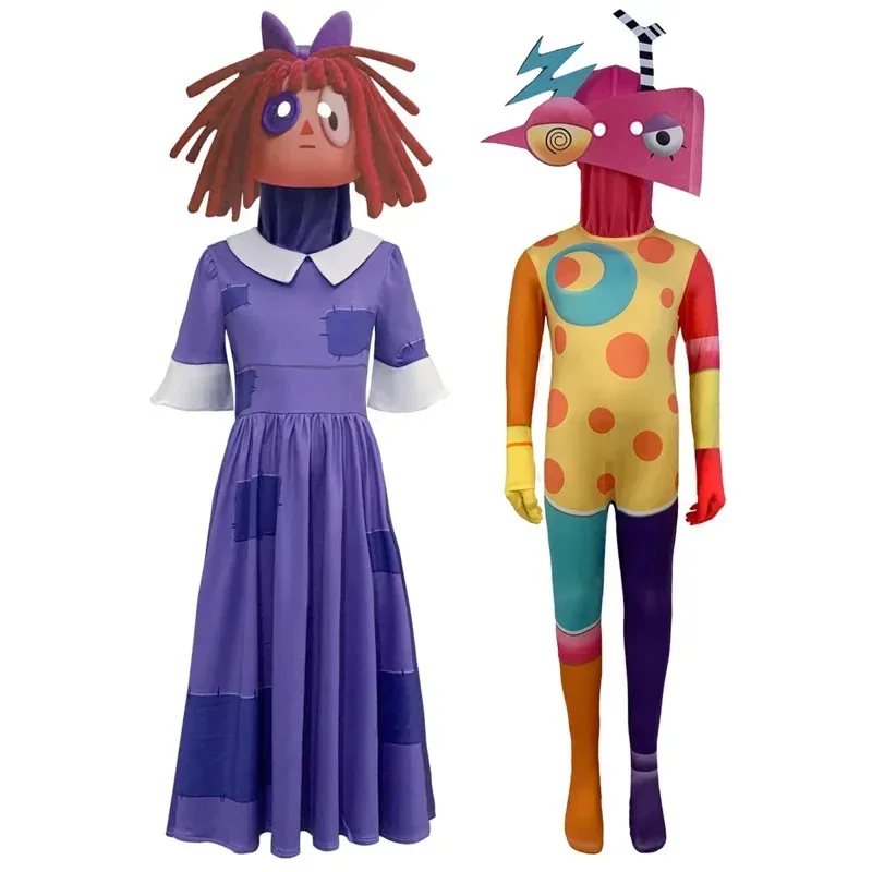Aduit キッズコスプレアメージングサーカスコスチュームハロウィンカーニバル子供ロールプレイマスカレード Pomni Jax Ragatha 男の子女の子 Cloth72b