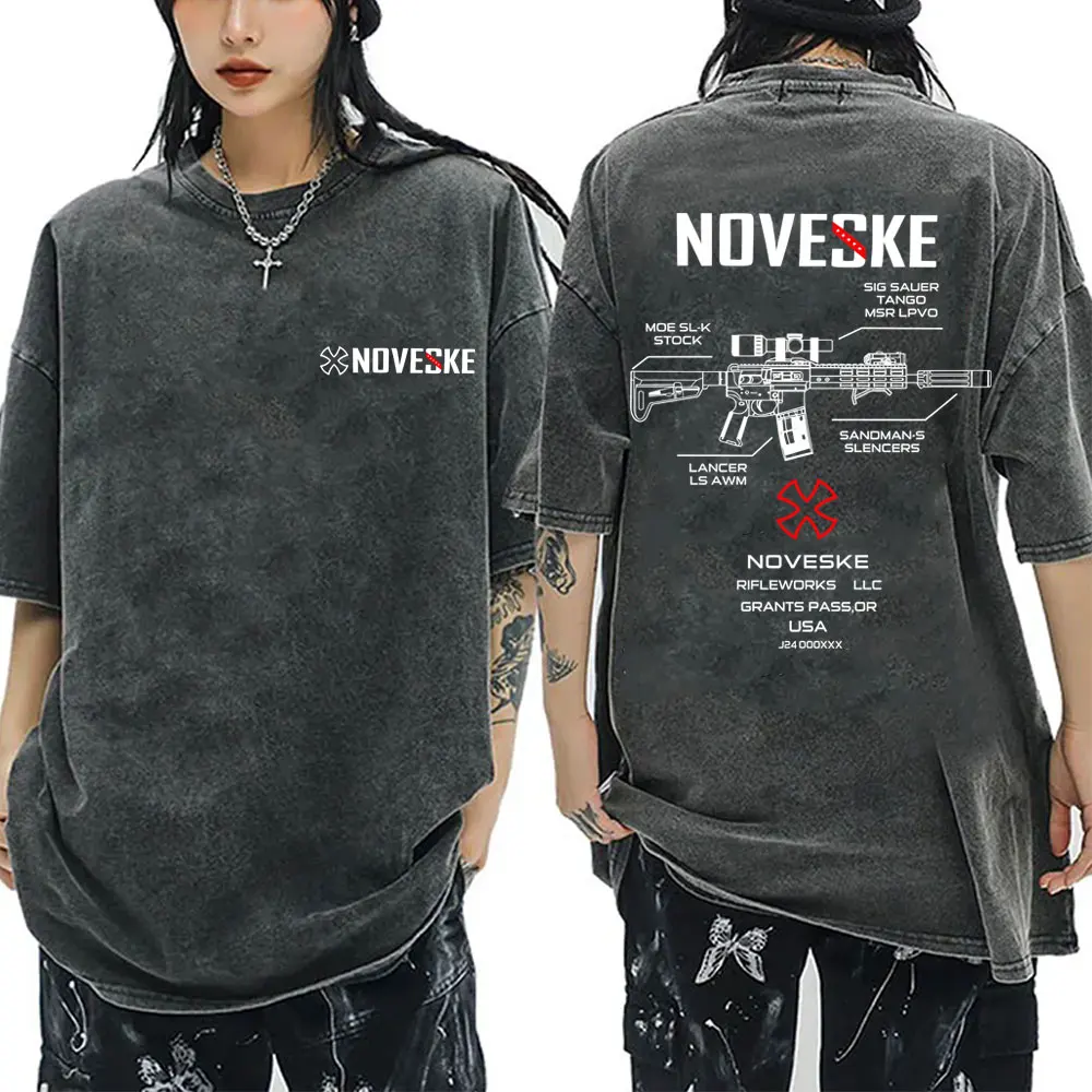 

Gun Noveske Graphic Washed T-shirt Men Women Casual Oversized T Shirts Male Hip Hop Fashion Oversized Vintage Tshirt Streetwear