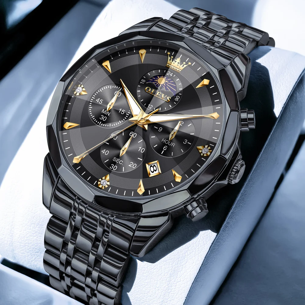

OLEVS Fashion Men's Watches Multifunctional Business Original Quartz Watch for Man Waterproof Luminous Date Moon Phase Reloj New