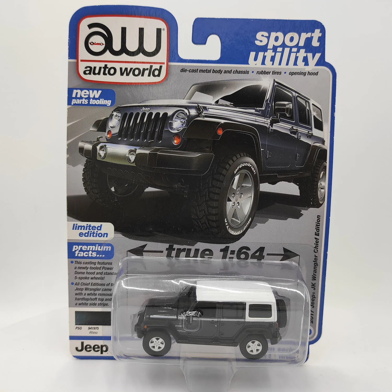 

Diecast Autoworld 1/64 Scale 2017 Jeep JK Wrangler Chief Edition Alloy SUV Model Collectible Toy Gift Souvenir Display Ornament