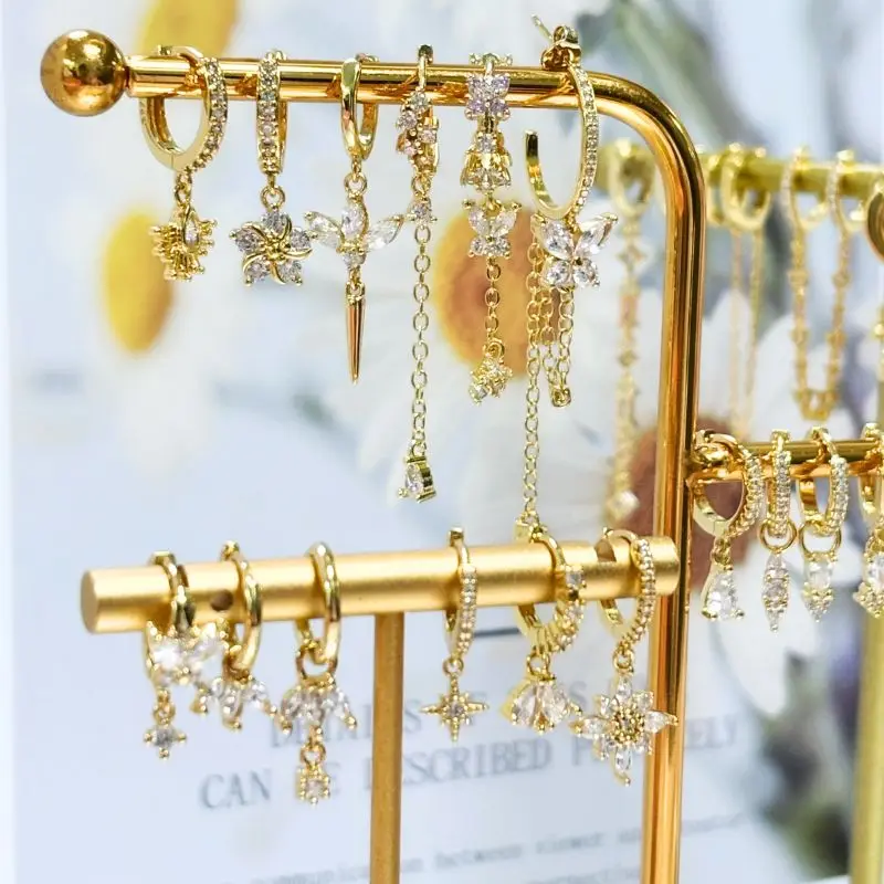 Damen-Ohrnadel aus 925er-Sterlingsilber, Kristall, Zirkon, Wassertropfen, Ohrstecker, Gold, Huggie-Ohrringe, Premium-Luxus-Party-Schmuck – Detail 7