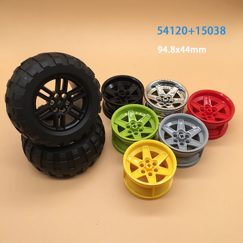 

Technological Tire Wheel DIY Car Truck Building Block 56x34mm Wheel Hub 94.8x44mm Tire MOC Part Compatible with 54120 15038