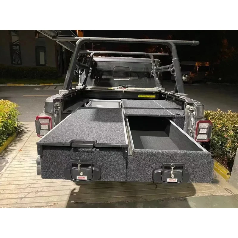 Factory Customized Aluminum Pickup Truck Bed Storage Drawers System Double Drawers With Sliding Cargo Tray For  Gladiator