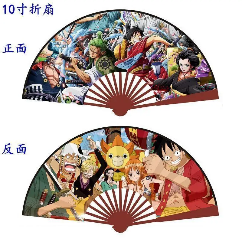 Веер складной Bandai One Piece с Монки Д. Луффи и Тони Чоппером, новый, из бамбукового дерева и шелковой ткани, для студентов, аниме-мерч, 8-10 дюймов