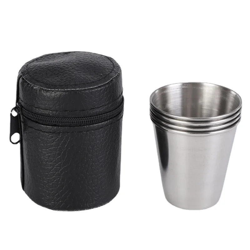 4Pcs 70ml Outdoor Practical Travel Stainless Steel Cups Mini Set Glasses For Whisky Wine With Case Portable Drinkware