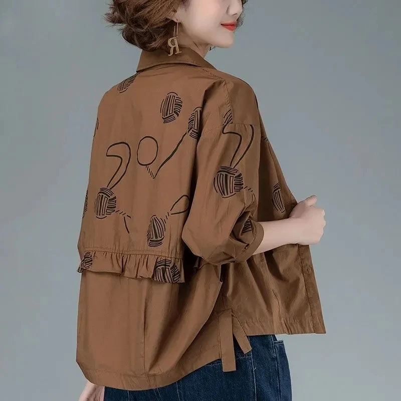 Chaqueta de algodón para madres de mediana edad, camisas sueltas, abrigos finos y cortos, Cárdigan para primavera y otoño, novedad de 2022