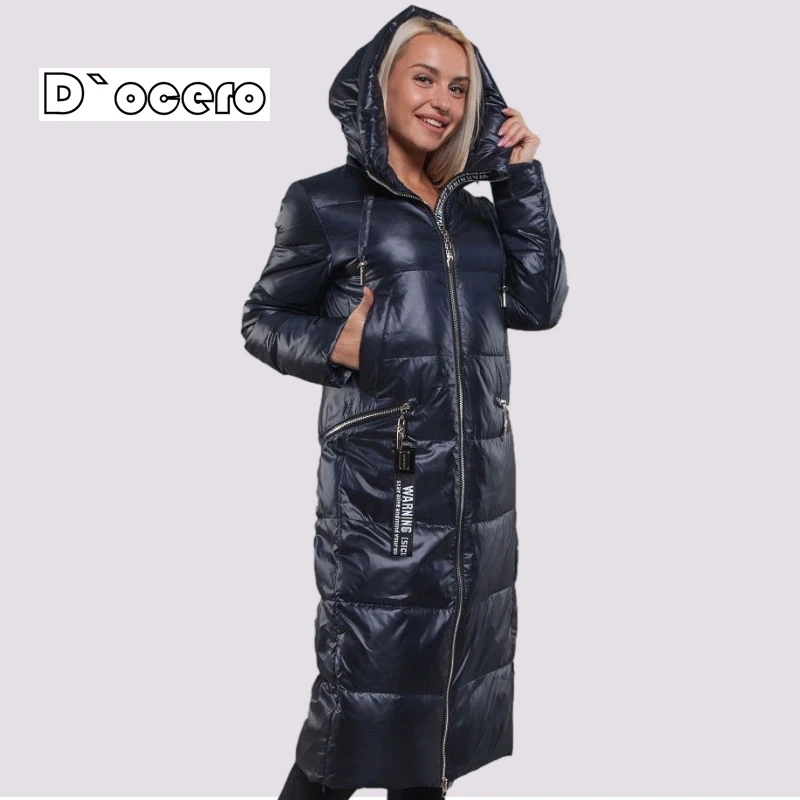 DOCERO 2022 New Fashion Winter Down Jacket Women X-Long Thick Parkas Hooded Puffer Female Padded Coat Warm Quilted Outerwear