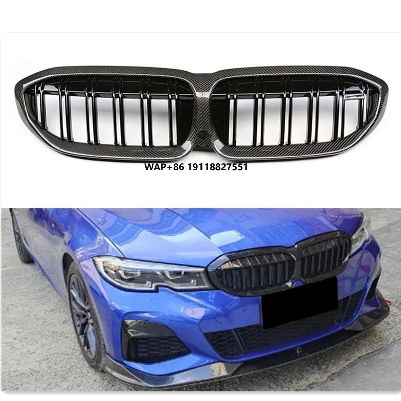 

Глянцевая черная решетка радиатора из карбона для BMW 3 серии G20 G28 320 330 340 2019+ с двойными ламелями