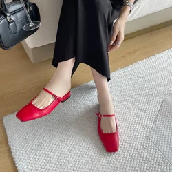 Red Flat Shoes Women Slingback Close Toe Slippers Low Heel Ladies Lazy Shoes Big Size 42 43 Summer Flats Female Office Shoes