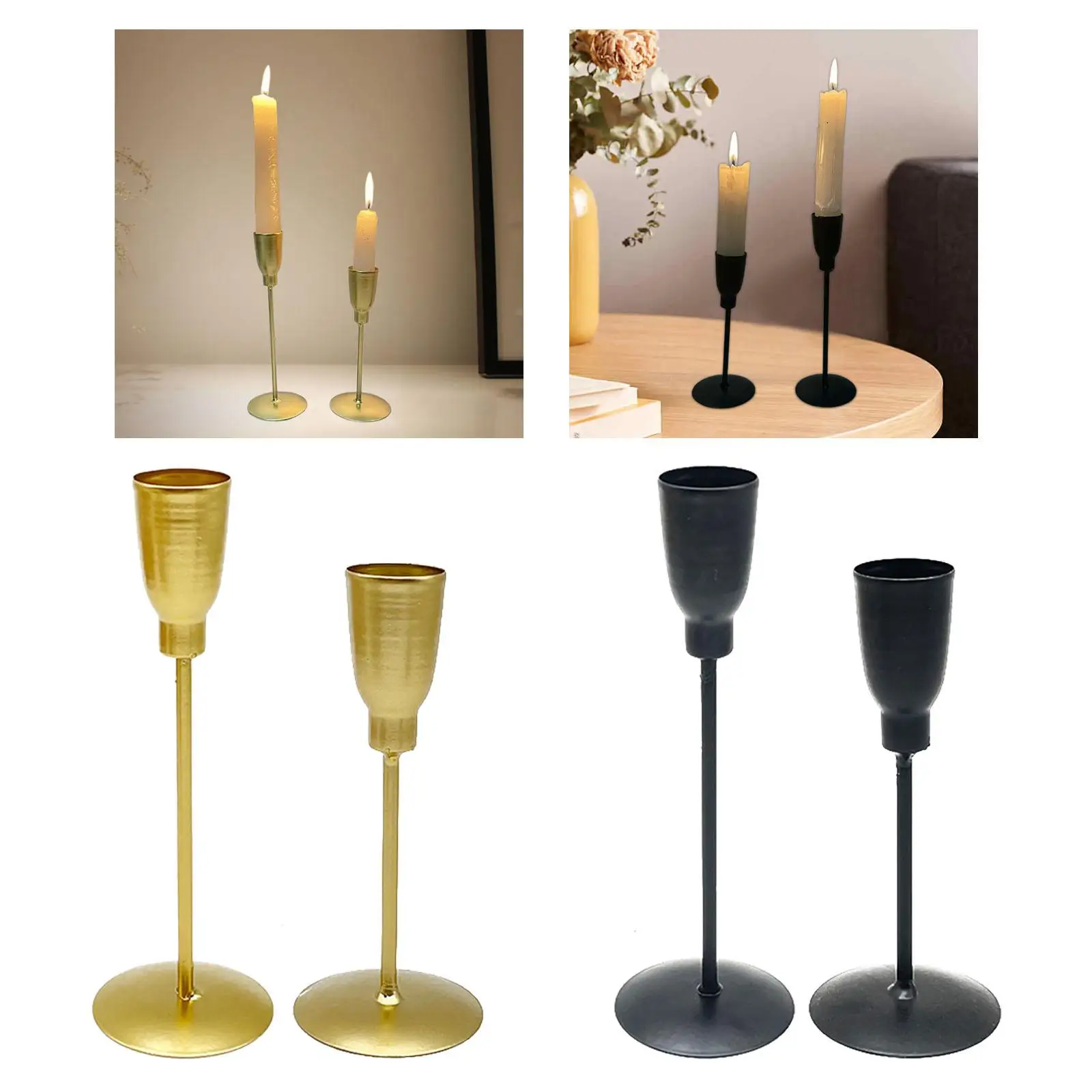 2x Iron Candlestick Candlestick Holder Desktop Candle Holder for Dinning Home Decoration Festival Anniversary Housewarming Gift