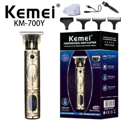 Kemei Km-700Y Design retrô de aço carbono lâmina T LCD display digital recarregável máquina de cortar cabelo elétrica