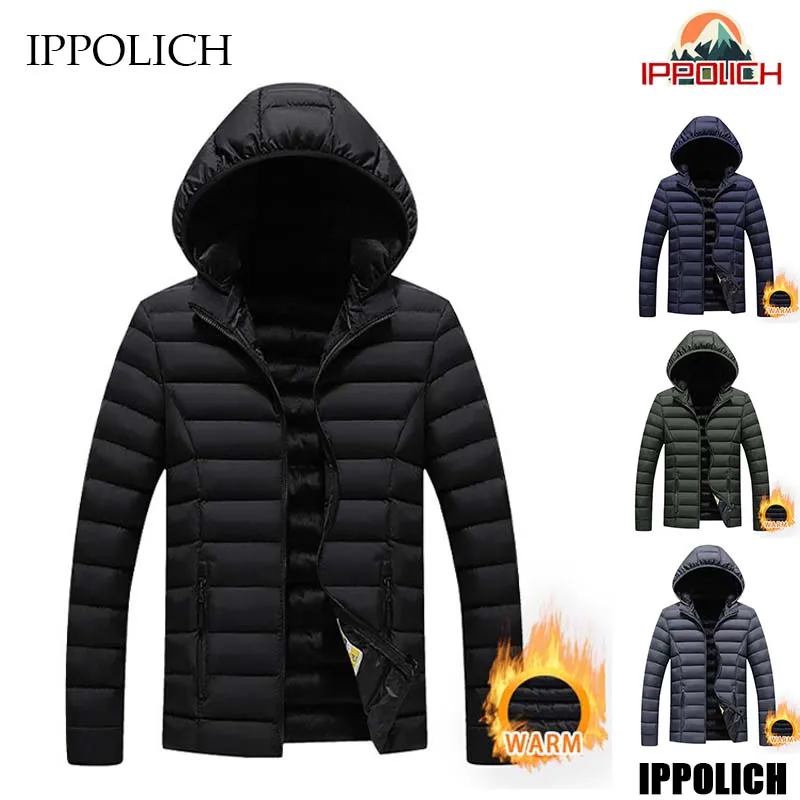 

Autumn Winter Men's Cotton-padded Jacket Warm Waterproof Windproof Lightweight Fishing Running Hooded Casual Thick Outwear