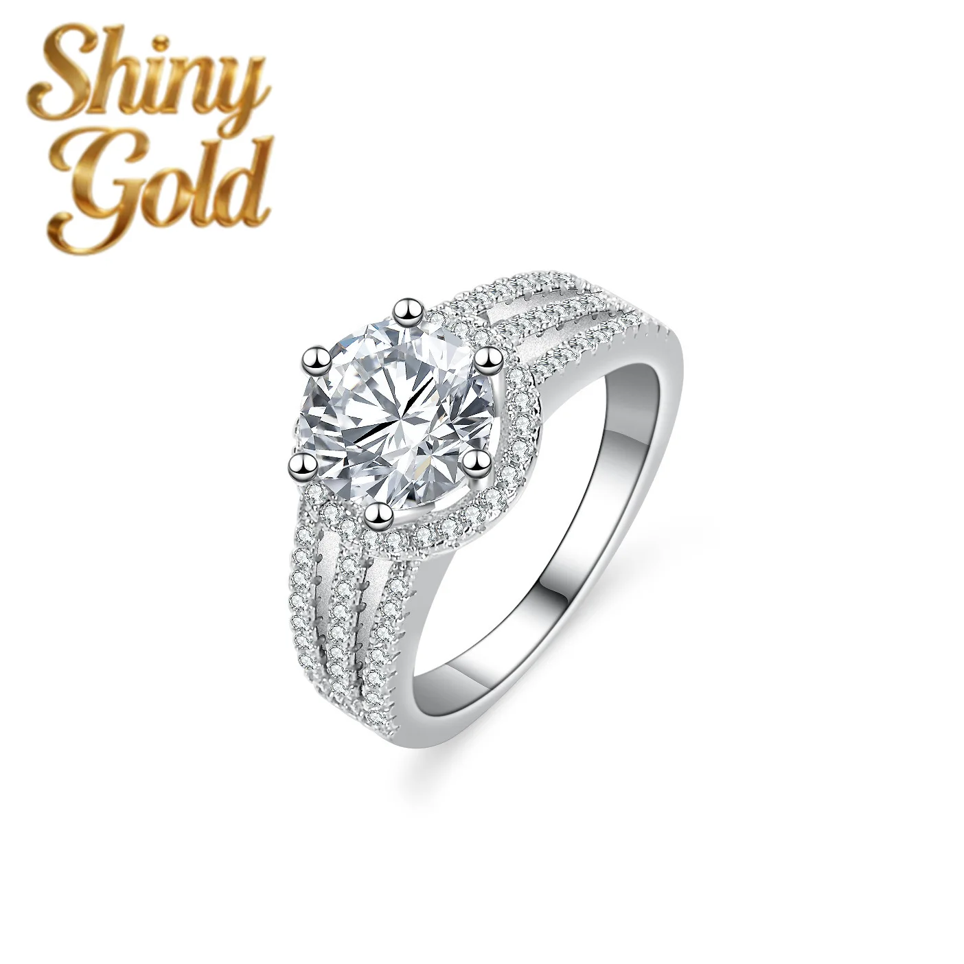 

Кольцо ShinyGold PT950 из платины с тремя рядами камней - 2 карата муассанита, стильное исполнение, модные женские украшения