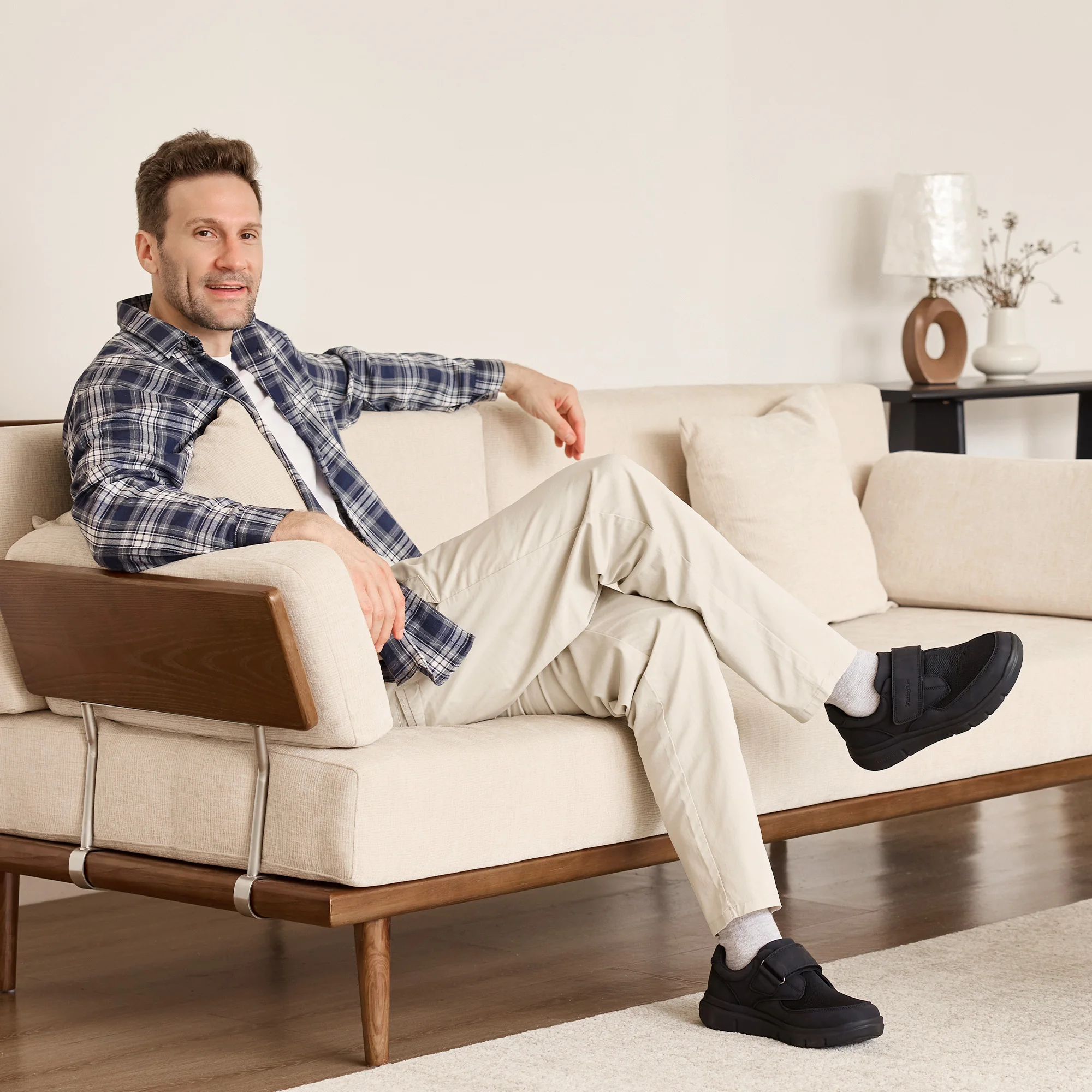 Fittington Herren-Diabetiker-Schuhe, extra breite Zehenpartie, Winterstiefel, warmes Plüschfutter, Hausschuhe für Männer mit geschwollenen Füßen, rutschfest – Detail 10