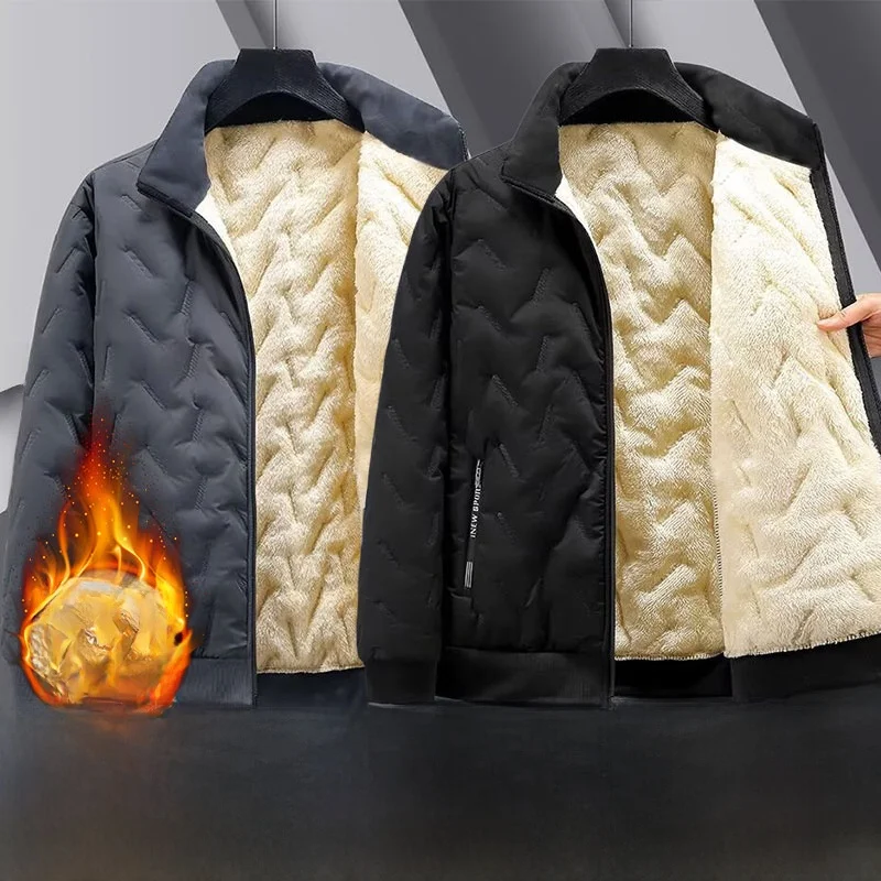 

Lamb Velvet Jaet Men's Large Size Fce Lined Loose Warm Windproof Cotton Coat for Working Casual Youth ular Sle