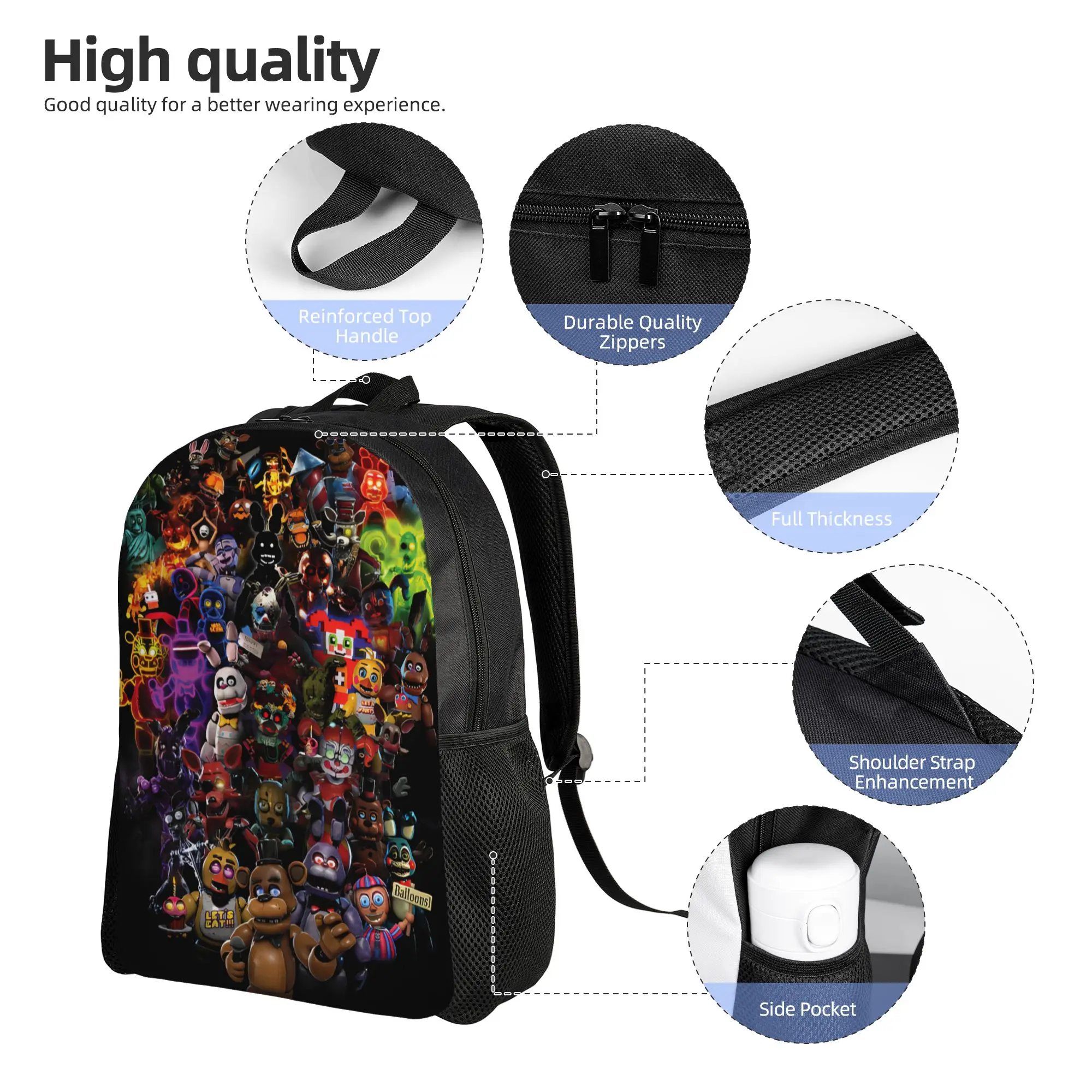 Cartoon FNAF Teenage Backpack Gift High School Hiking Travel Freddys Game Daypack for Men Women Laptop Computer Canvas Bags