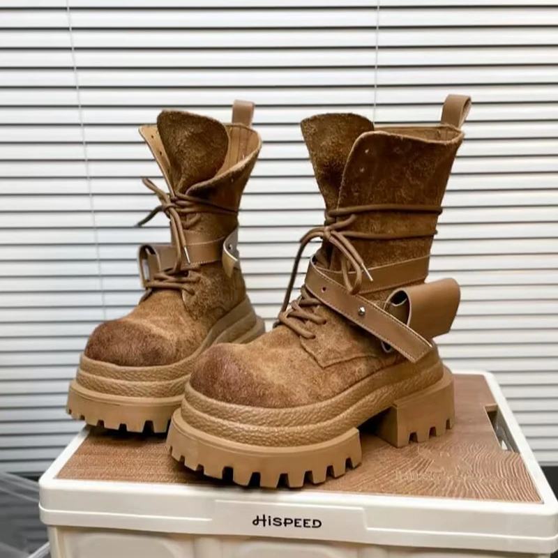 Women's Boots Flats Platform Designer Shoes Suede Fashion Dress Woman'ankle Boots Winter 2025 New Sport Mujer Motorcycle Boots