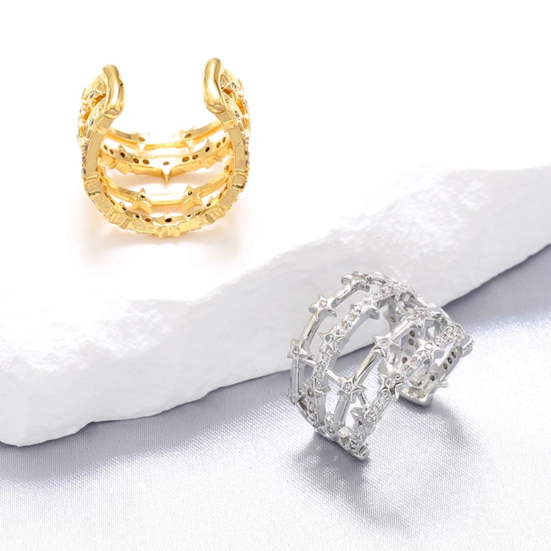 ZHUKOU gold color Ear cuffs adjustable ear clips Cubic zirconia clip on earrings Summer fake piercing earrings wholesale VE833
