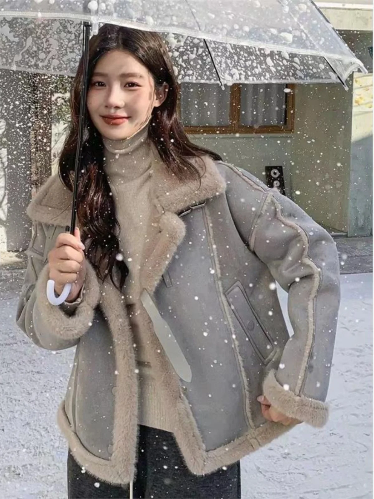 Cappotto da donna in pelle elettronica autunno inverno Pelliccia sintetica Pelle scamosciata Capelli intercati Alla moda Custodia in cotone di fascia alta di bell'aspetto