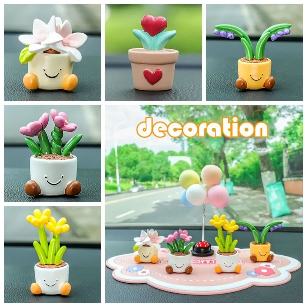 

Flower Pot Car Ornaments Ornaments Cartoon Car Dashboard Figure Narcissus Flower Love Potted Plants Flower Pot Car Decoration