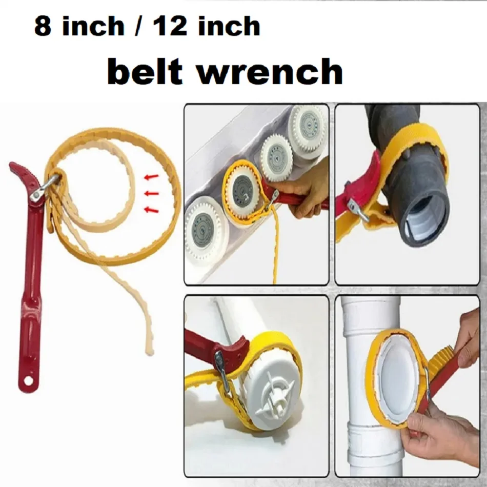 

8/12 Inch Belt Wrench Oil Filter Puller Strap Spanner Chain Wrench Strap Opener Adjustable Strap Opener Cartridge Removal Tool