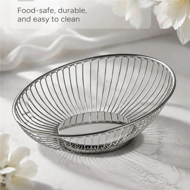 ABVC Metal Bowl Vegetable Holder Decorative Stand Bread, Snacks, Households Items Storage Stainless Steel Bread Basket