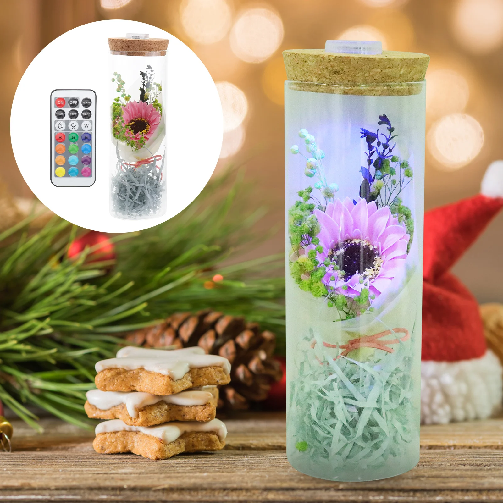 

Luminous Preserved Flower Bottle Decor Creative Soap Flower Set in Glass Dome Ideal Home Wedding Party Decoration Romantic Gift