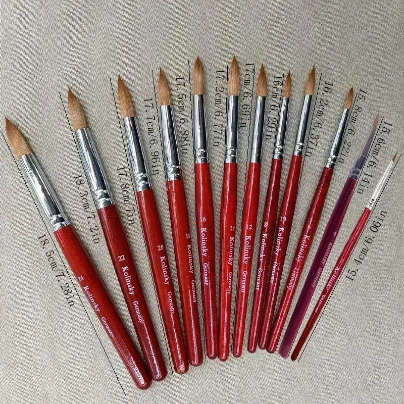 Kolinsky Acrylic Brush Wood Handle Nail Art Mink Brush Gel Builder Nail Tools Manicure Brush Drawing Tools  12 Size
