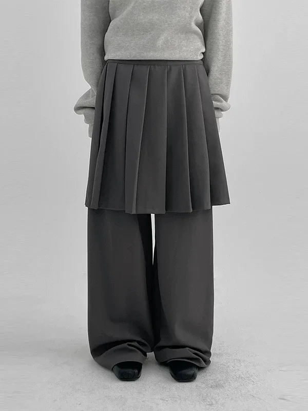 الرجعية اليابانية Sle مطوي تنورة وهمية قطعتين فضفاض سراويل تقليدية عالية الخصر بنطال ذو قصة أرجل واسعة السيدات عادية Faion