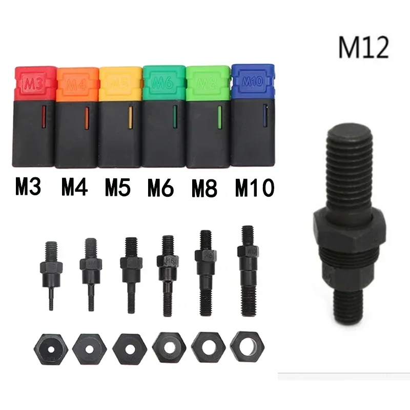 M3 M4 M6 M8 M10 M12 Mandrel Riveter Machine Threaded Mandrel Rivet Nut Adapter Pull Rod Riveter Riveting Heads Rivnut Tool