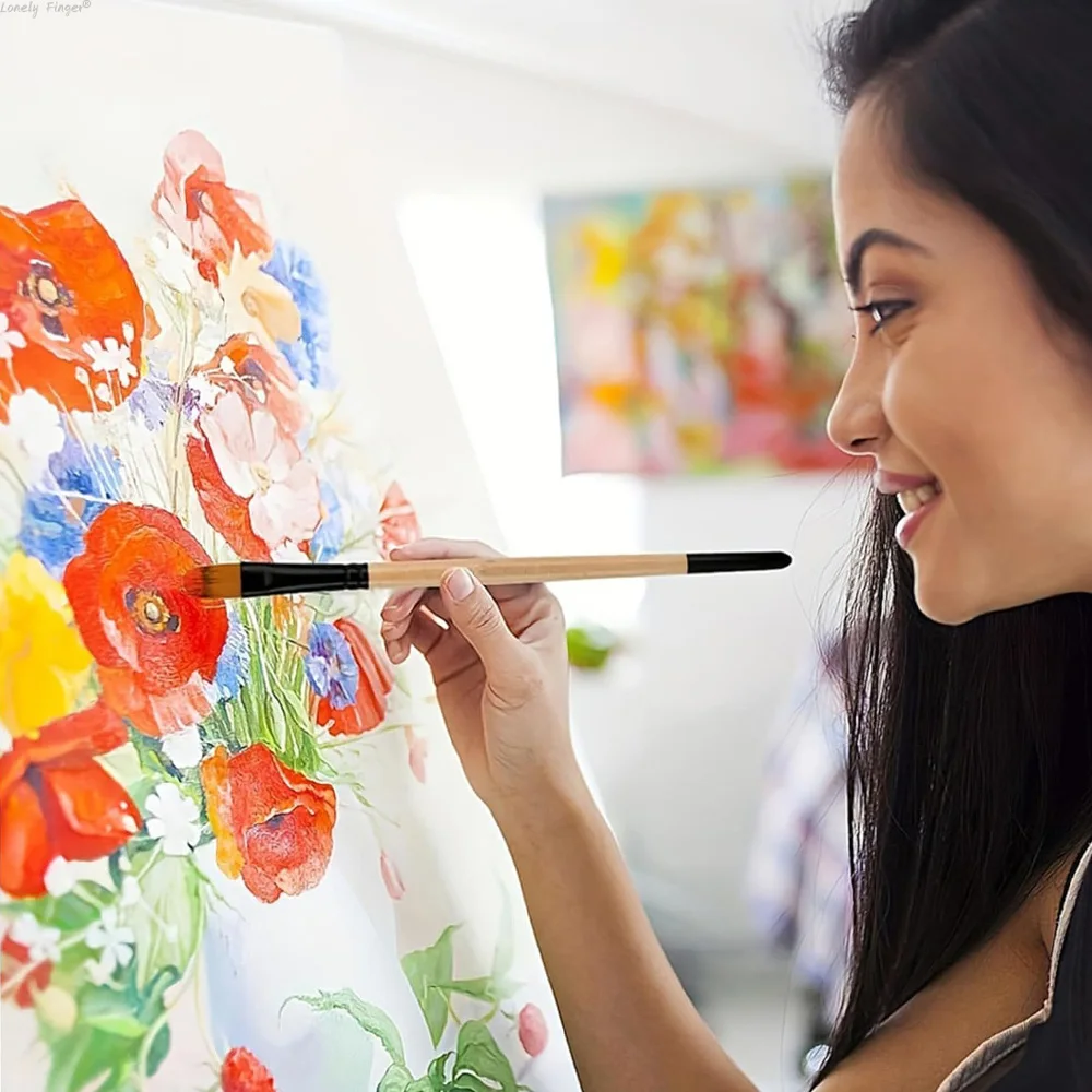 6/24 Stuks Kunstenaar Penselen Set Ronde Platte Schuine Hazelnoot Nylon Haar Tips Aquarel Kwast Voor Acryl aquarel Gouache