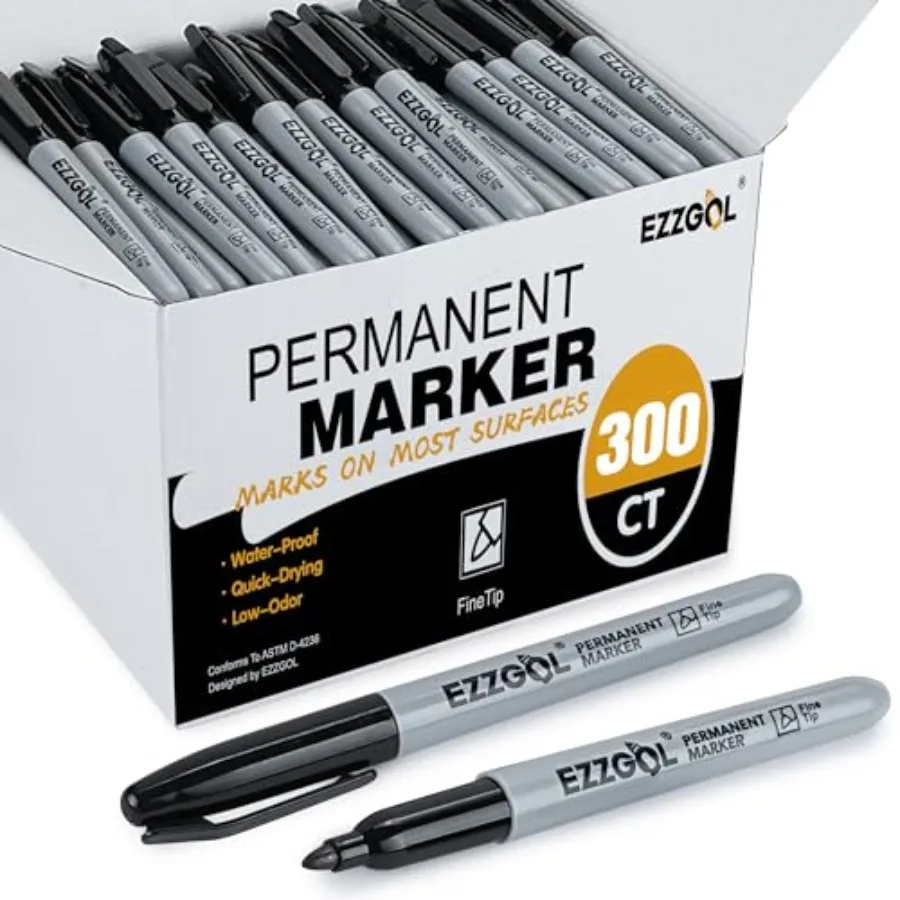 

Permanent Markers Bulk 300 Pack Fine Tip Black Permanent Markers Waterproof Markers Premium Smear Proof Pens Quick Drying Offic