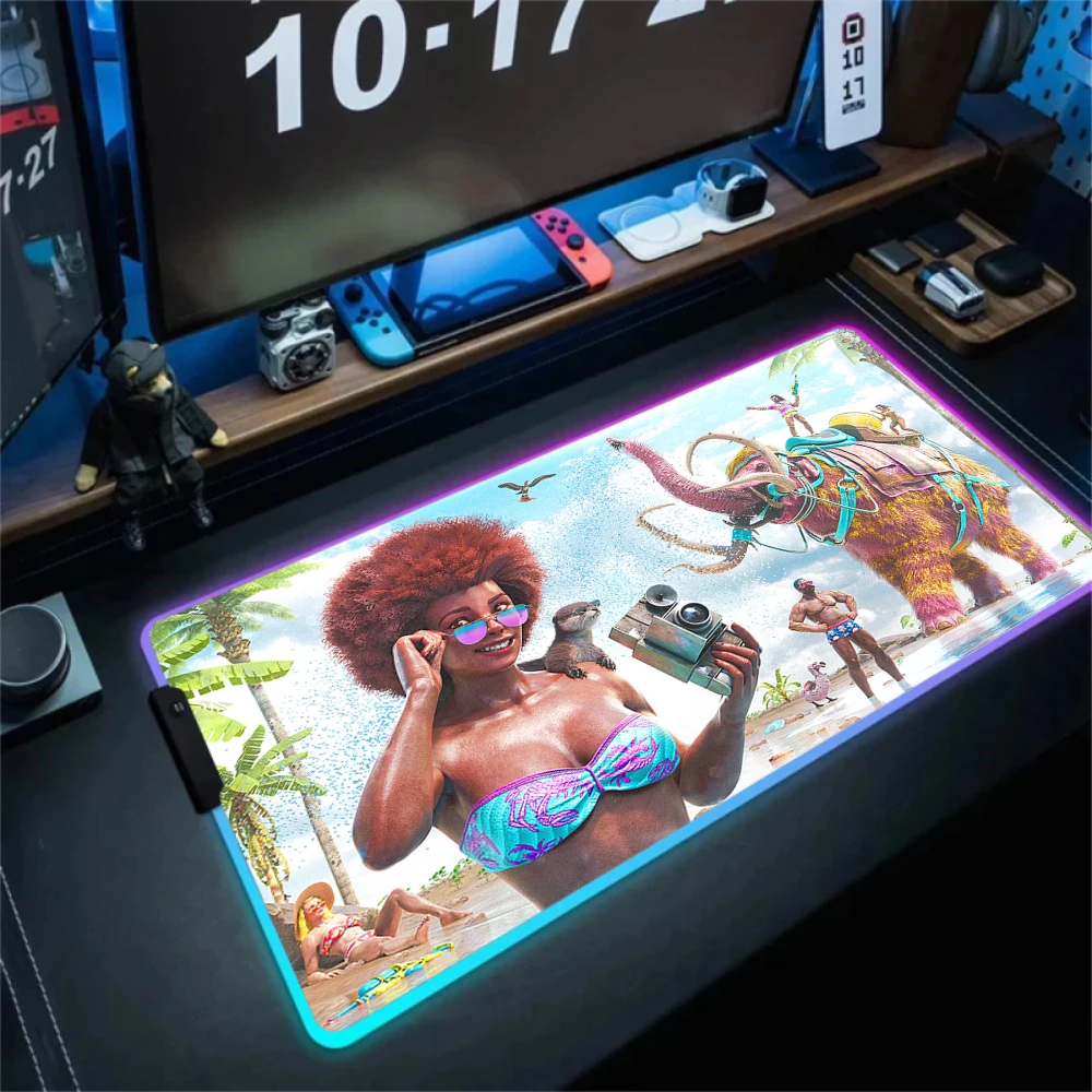 Imagem -02 - Grande Rgb Led Antiderrapante Gaming Mouse Pad Ark Survival Evolved Luminescência de Dinossauro Gamer Velocidade Desk Mat