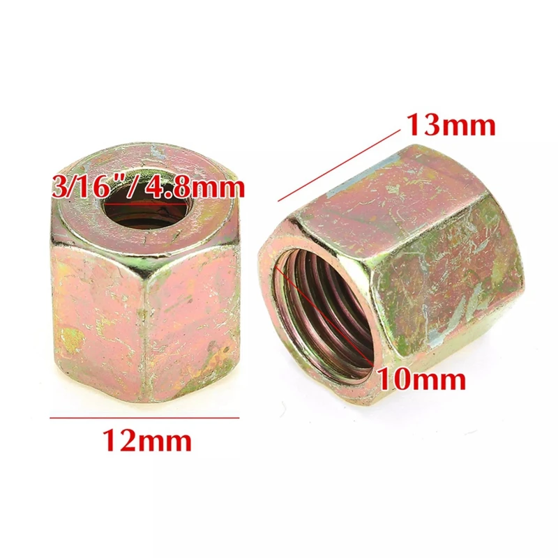 50Pcs Male / Female End Union Brake Pipe Screw Nuts M10 x 1mm 3/16Inch OD Copper Brake Tubes Line Pipe Fittings Metric