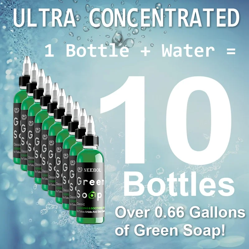 1 قطعة 1 أوقية/4 أوقية/10 أوقية صابون الوشم الأخضر مع زجاجة ضغط 8.45 أوقية ، لوازم الوشم ، حل التنظيف السائل للعناية اللاحقة بالوشم