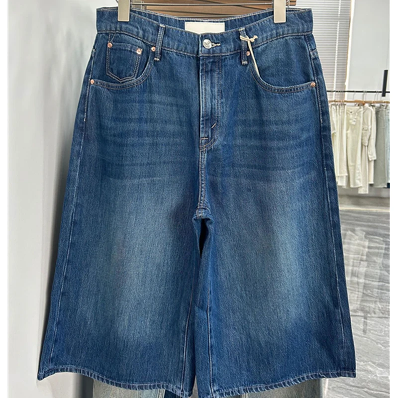 Jenny&Dave 2026 Summer Vintage Mom Shorts Bermuda Women 64% lyocell + 36% Cotton High Waist Wide Leg Shorts Cropped Denim Pants