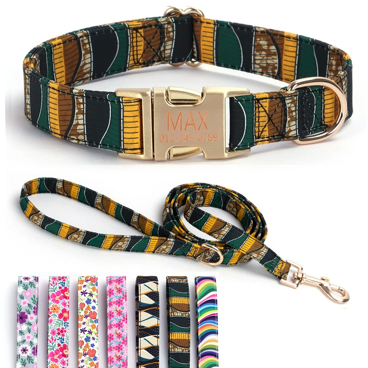 Engraved Dog Collar With Leash Personalized Anti-lost Engraving ID Tag Nameplate Custom Cute Flower Leash And Collar For Dogs