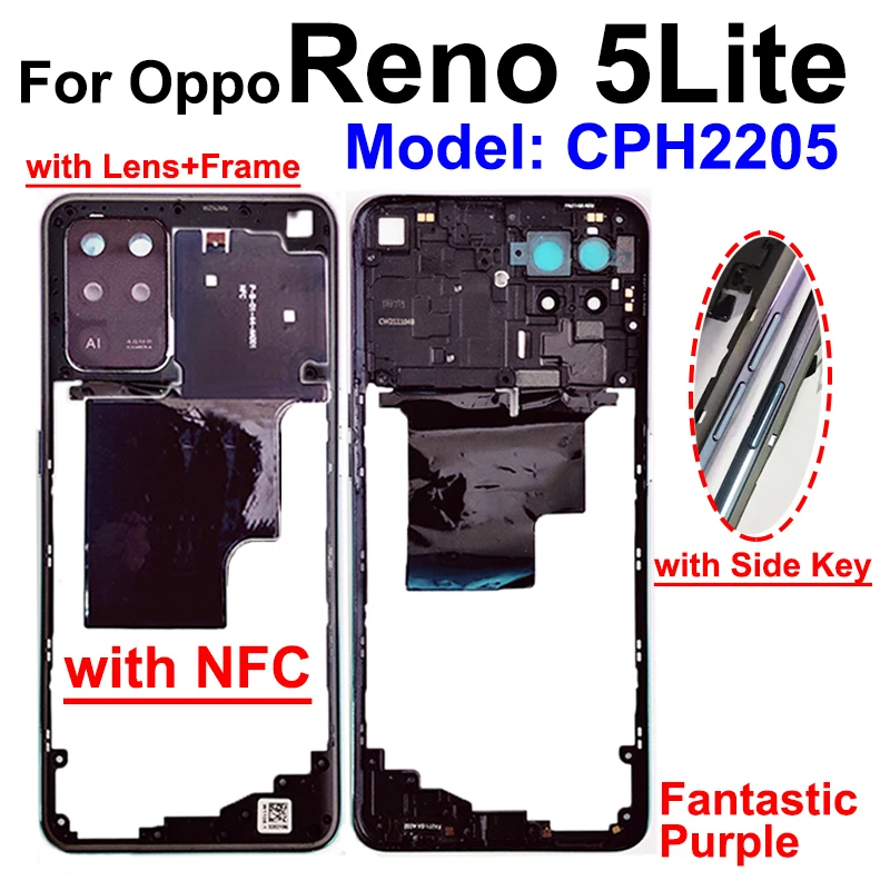 For Oppo Reno 5 Lite Middle Housing Holder Middel Frame Cover with Lens Frame Replacement