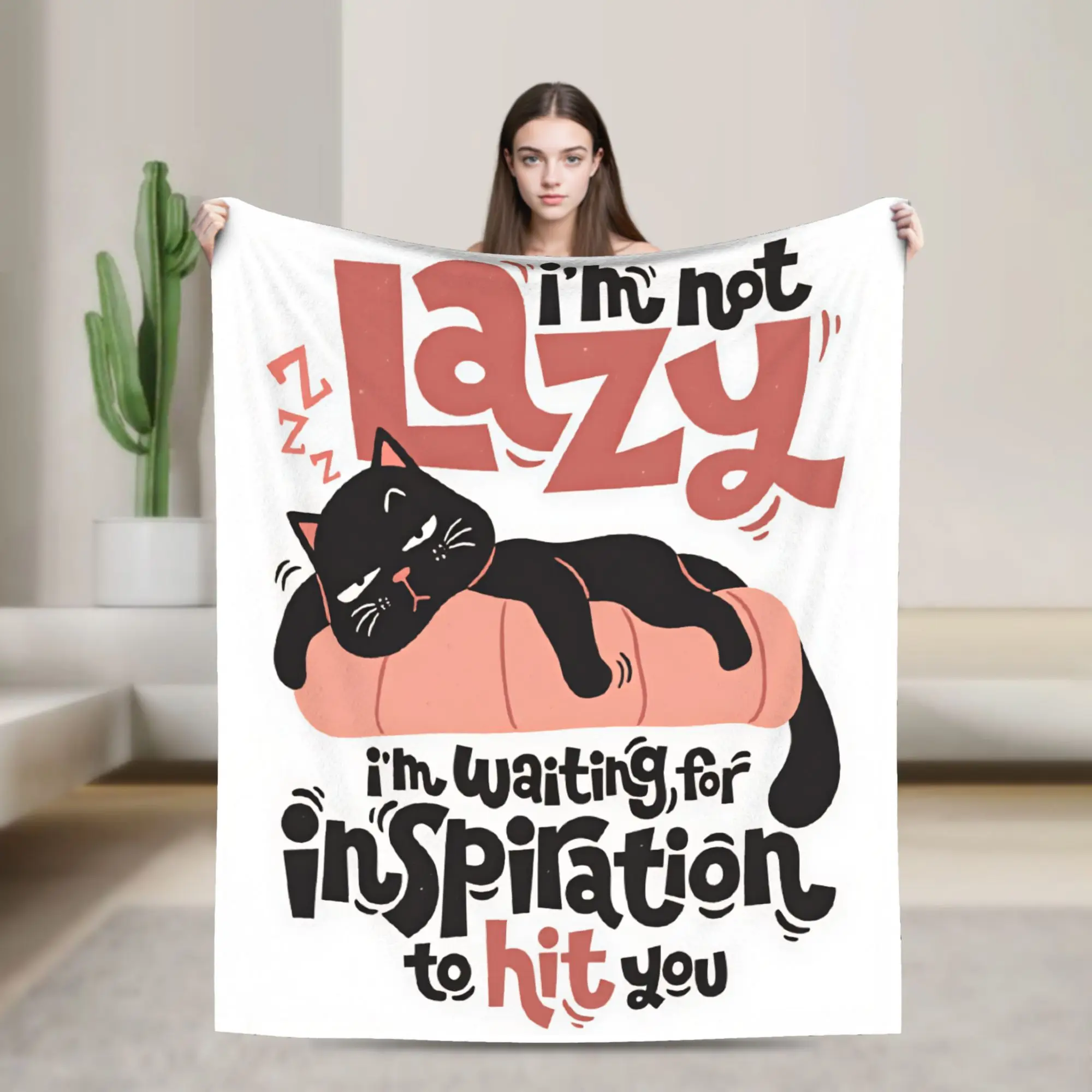 HIT LAZY CAT Photographic Print Flannel Blanket Girls  Soft Comfy Throw Blanket Winter Couch Chair Bedspread Sofa Bed Cover