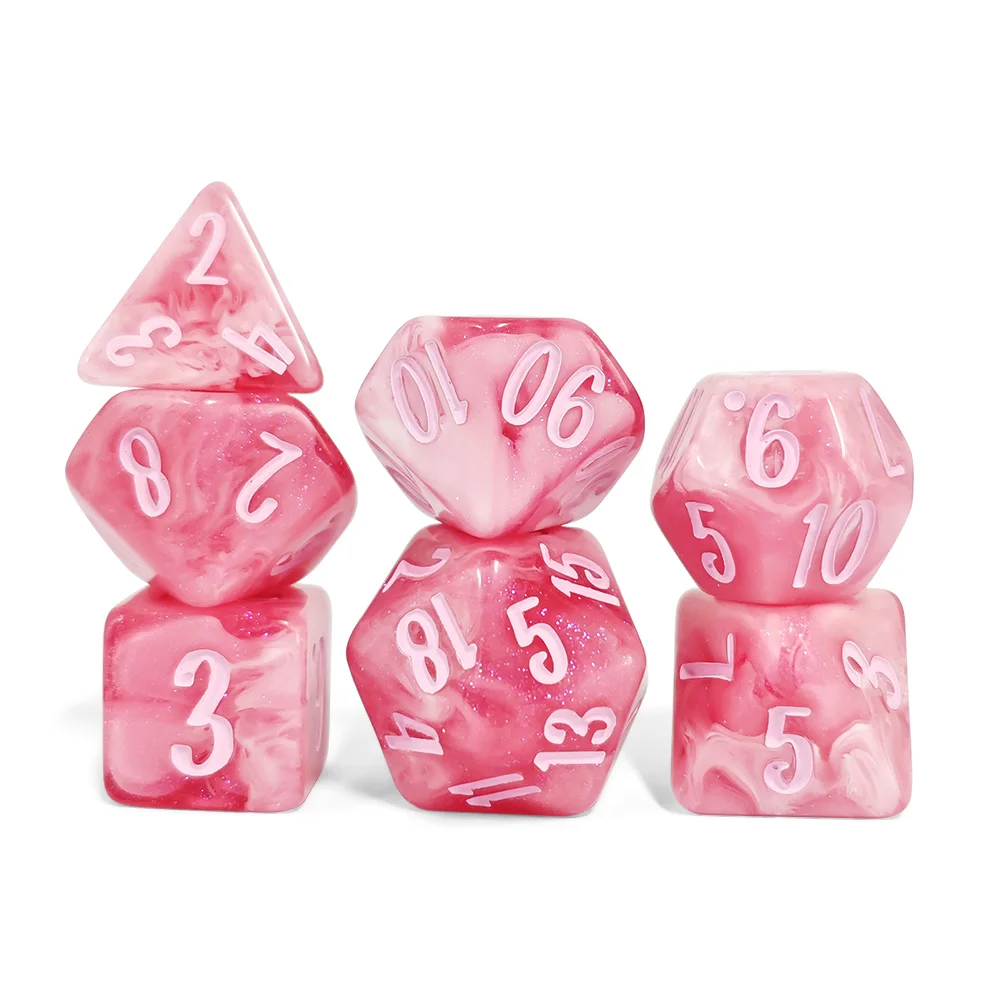 12Pcs Pink Carnation Flower Resin Polyhedral Dice Set Role Playing Game Dice For Dungeons & Dragons, Tabletop Board Game Dice