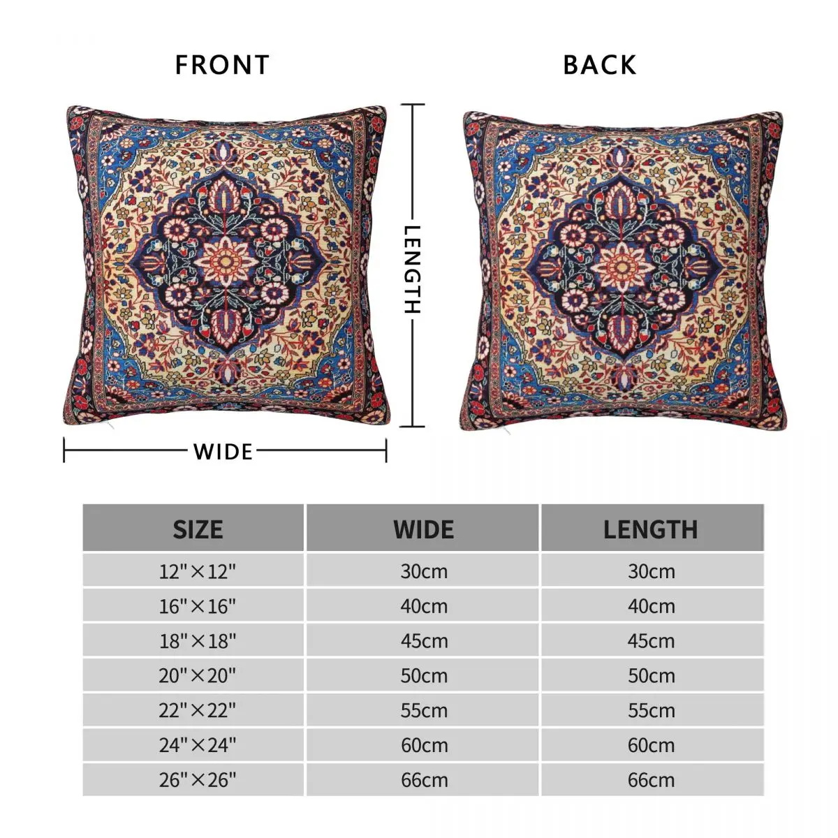 Kashan Central Persian Rug Square Pillowcase Polyester Linen Velvet Creative Zip Decor Pillow Case Sofa Seater Cushion Cover