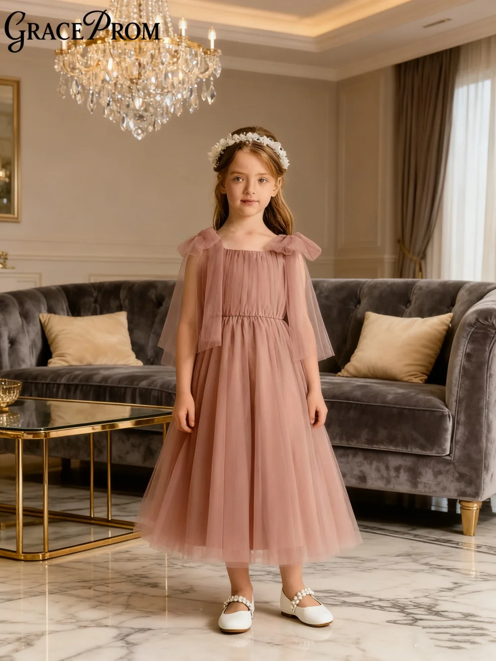 

Charming Ring Girl Dress Girl Stage Show Dress Wedding Girl Princess Dress Classic Applique Floor-Length Party Gown