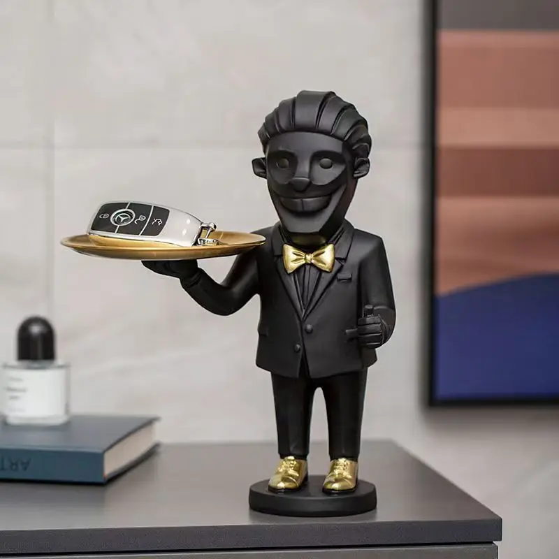 

Creative Monkey Butler Sculpture, Resin Figure with Useful Metal Tray, Fun & Functional Desk Accessory for Home Office Decor