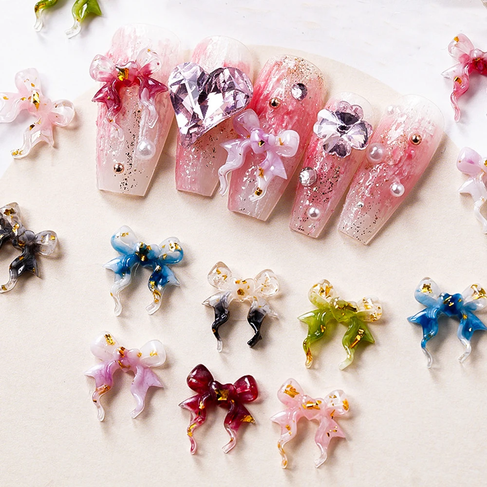 50pcs Porcelain Ribbon Bows Nail Art Charm 3D Cute Twisted Colorful Ribbon Bowknot Nail Decoration DIY Sweet Nail Accessories