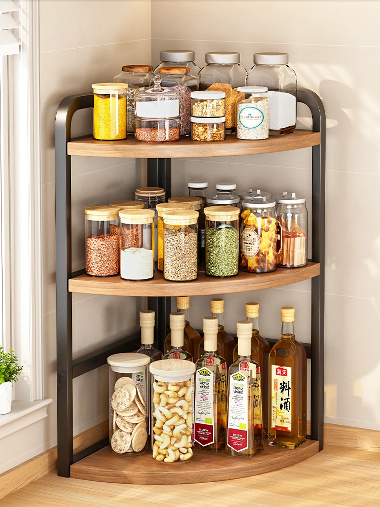 

Kitchen Multi-layer Storage Ra Spice e elf Countertop against Wall Corner Multi-functional Carbon Steel Organizer