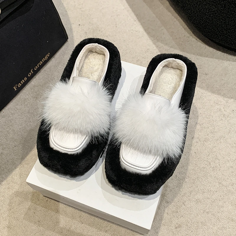 2024 Autumn/winter New Women's Thickened Fleece-lined Snow Boot Slippers Increased Heel High Top Fluffy Drags Rubber Outsole