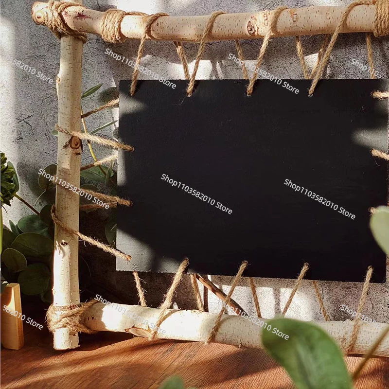 Log Retro Pastoral Double-Sided Writable Small Blackboard, Hanging Decorative Ornament Creative WiFi Prompt Board