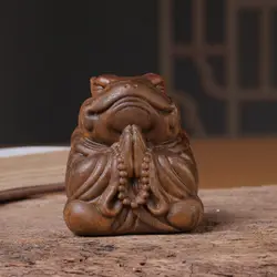 JW21- 5.6CM Tall Frog Prayer Green Sandalwood  Boxwood Sculpture Animal Figurine Birthday Gift Wooden Carving Decoration